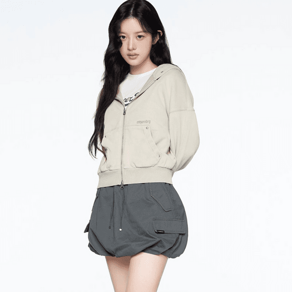 [아일릿 민주 착용] [슈퍼드라이] 우먼스 카고 벌룬 미니 스커트 차콜