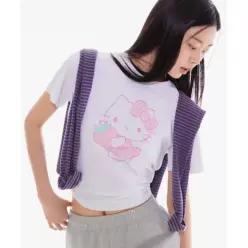 SPAO 산리오캐릭터즈 세미 크롭 반팔 티셔츠핑크 SPRLG25U06