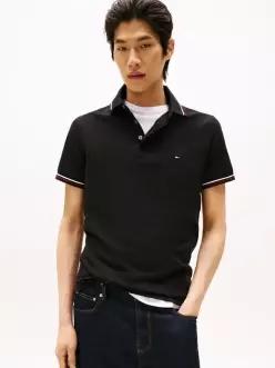Tommy Hilfiger 토미 힐피거 팁드 슬림 핏 폴로 셔츠 - 검은색 6408366