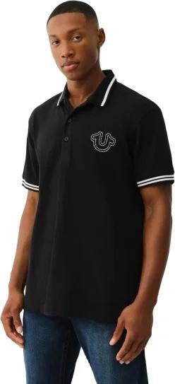TRUE RELIGION 트루릴리전 남성용 반팔 부처 패치 폴로 셔츠 로고가 있는 300066