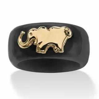 PalmBeach Jewelry 원형 비취 10k 노란 금 코끼리 반지 밴드 7376772