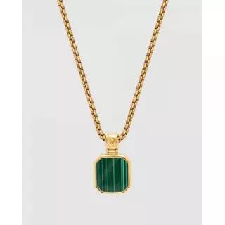 Nialaya Jewellery 니알라이아 쥬얼리 남성용 금 목걸이 사각 말라카이트 펜던트 - 초록색 7785925