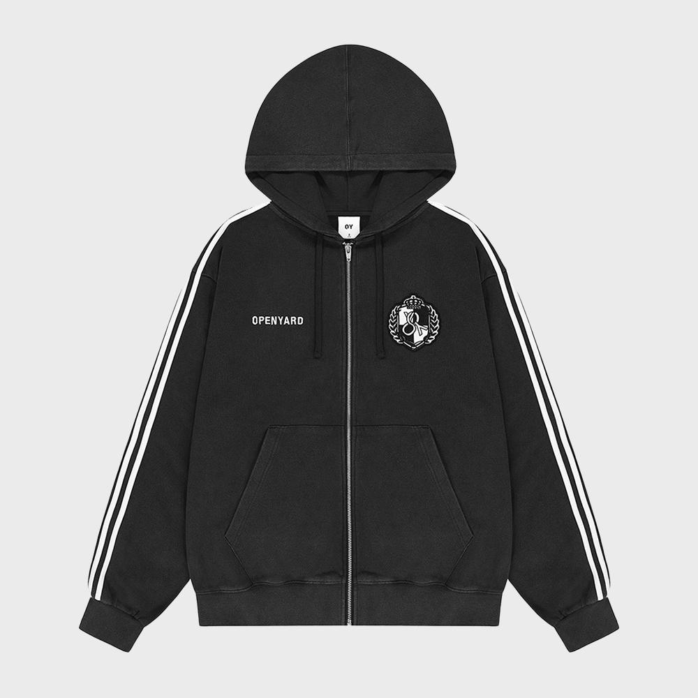 ATHLETIC HOODIE ZIP UP - WASHED BLACK