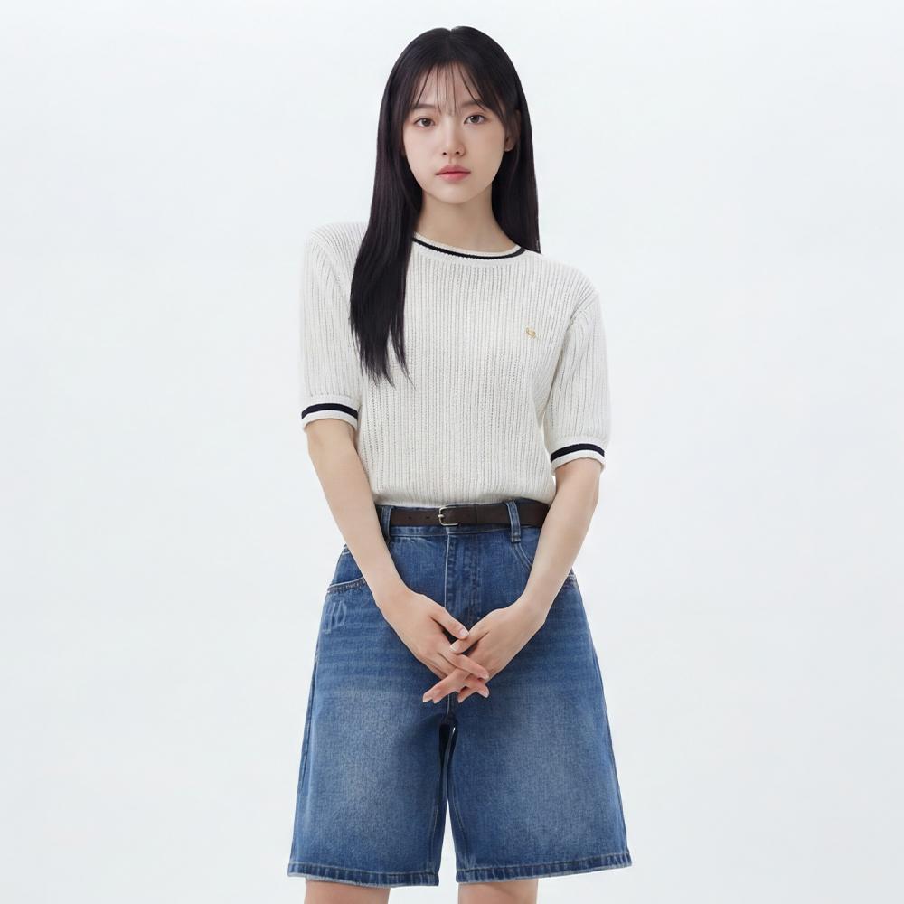 라인배색 장식 반팔니트 AS2KH466
